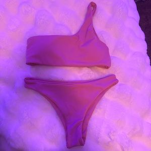 One shoulder pink bikini
